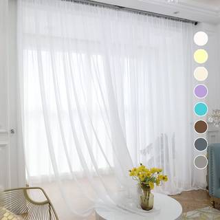 Abchome White Sheer Curtains 84 inches Long 2 Panels Rod Pocket Voile Semi Sheer Window Curtains til køkken Soveværelse og stue (White 52 W X 84