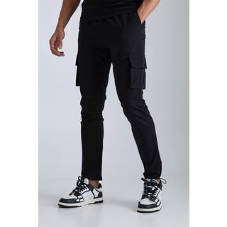 Mens Black Elasticated Waist Technical Stretch Skinny Cargo Trouser
