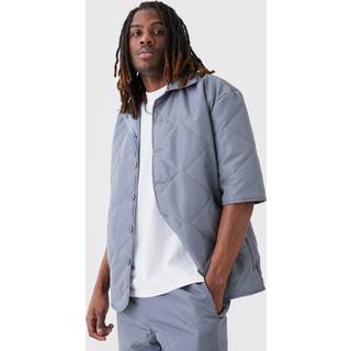 Mens Grey Oversized Short Sleeve Quilted Shirt