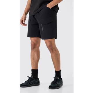 Mens Black Elasticated Waist Relaxed Technical Stretch Cargo With Zip