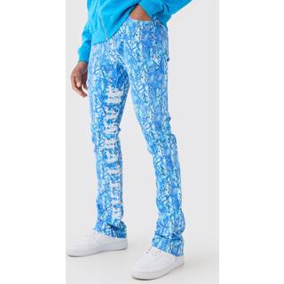 Mens Blue Skinny Stretch Stacked Embroidered Gusset Jeans