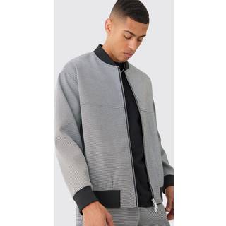 Mens Black Houndstooth Checked Regular Fit Smart Bomber Jacket