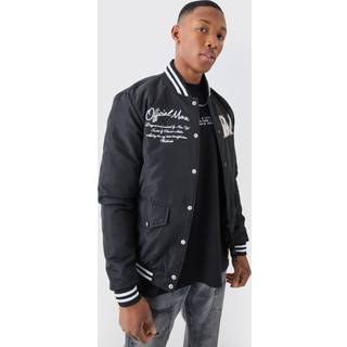 Mens Black Nylon Varsity Jacket With Badges