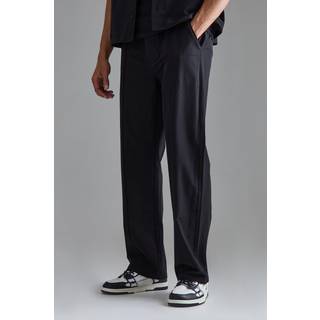 Mens Black Elasticated Waist Technical Stretch Relaxed Pintuck Trouser