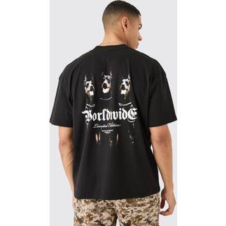 Mens Black Oversized Worldwide Dog Graphic T-shirt