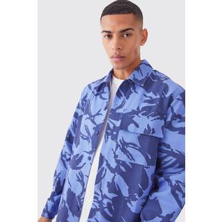 Mens Blue Regular Long Sleeve Ripstop Camo Overshirt