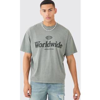 Mens Khaki Oversized Boxy Overdye Worldwide T-shirt