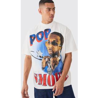 Mens White Oversized Pop Smoke Large Scale License T-shirt