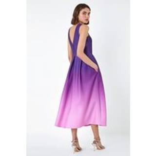 Roman Roman Purple Ombre Pleated Luxe Stretch Midi Dress
