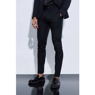 Mens Black Skinny Tonal Houndstooth Trouser