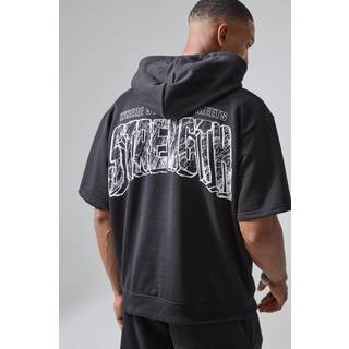 Mens Black Man Active X Og Gym Short Sleeved Oversized Hoodie