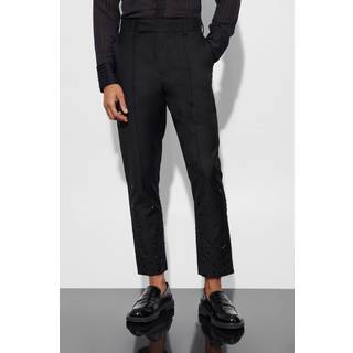 Mens Black Rhinestone Detail Tapered Suit Trousers