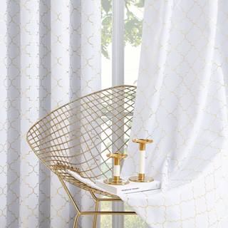 ENACTEX 100% Fuld m?rkl?gningsgardiner Termiske isolerede gardiner 84 tommer lange til sovev?relse hvidt gardiner med guldgeometrisk m?nsterrum m