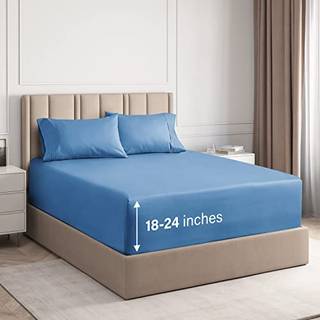 Ekstra Deep Twin Sheet Set - 4 stykker Åndbar og afkølingsark - Hotel Luksus Bedark Sæt - Let og sikker pasform - Soft Wrinkle Free & Comfy Sheet