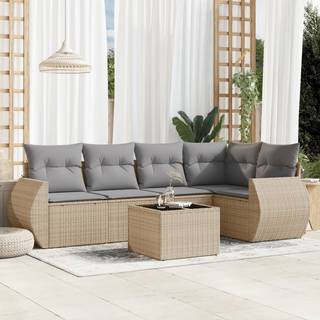 Sofasæt Til Haven 5 Dele Med Hynder Polyrattan Beige - beige og grå / Med bord