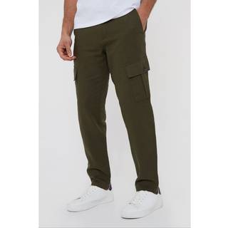 Threadbare Threadbare Khaki Linen Blend Cargo Trousers