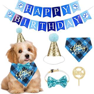 AdoggyGo Dog Birthday Boy Bandana - Dog 1. f?dselsdagsfest forsyninger - hund 1. f?dselsdag hat t?rkl?de tillykke med f?dselsdagen banner hunde d