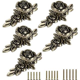 Juxyes pakke med 5 euro rose dekorative kabinetsknapper med plade blomster elfenben skuffe drejebord d?r knapper elfenben hvid skuffe tr?kker kab