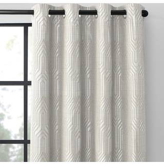 Beige og sølvfarvet 100% blackout jacquard geometrisk mønster gardiner 52 tommer brede 96 tommer lange 2 paneler termisk isoleret støj Reducerend