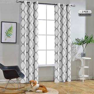 Melodieux marokkansk mode termisk isoleret v?relse m?rkere blackout grommet gardiner til stue 42 x 63 tommer fra hvidt/gr? (2 paneler)