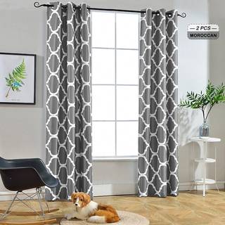 Melodieux marokkansk mode termisk isoleret v?relse m?rkere blackout grommet gardiner til stue 42 af 63 tommer gr? (2 paneler)