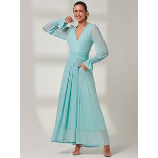 Jolie Moi Jolie Moi Light Blue Greta Long Sleeve Mesh Maxi Dress