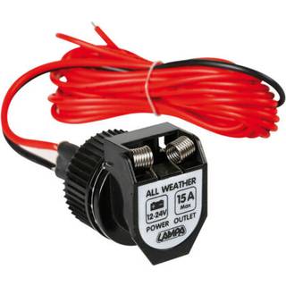 Strømudtag 12V-24V M/ Dæksel - Vandtæt PX-2 Maks. 15A - Kabel L. 3,6 Meter  - Hurtig levering
