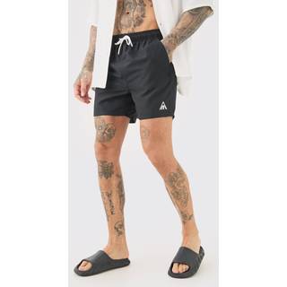 Mens Black Tall Mid Length Plain Swim Short