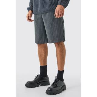 Mens Grey Wide Leg Tailored Pleated Jort