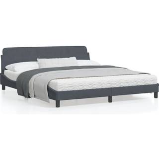 Sengeramme Med Hovedgærde Uden Madras Fløjl - Mørkegrå / 180 x 200 cm