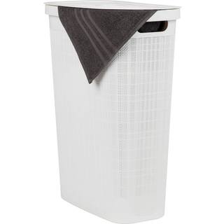 Mind Reader 40L Slim Vaskeri Hamper T?jkurv Lid Linned Design Plast 18,5 L X 10,75 W X 23,5 H Hvid