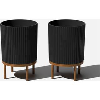 Veradek Demi Series Round Planter m/stand for veranda/g?rdhave | Holdbar plastbeton og tr?stand | Moderne d? Cor til h?je planter blomster