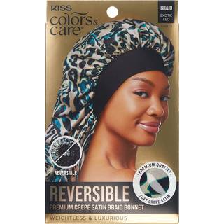 Kiss Colors & Care Reversible Hair Bonnet til fletninger - Eksotisk leopard Luksuriøst satin & åndbart materiale til hårbeskyttelse fra tørhedsfr