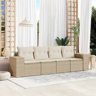 Sofasæt Til Haven 4 Dele Med Hynder Polyrattan Beige - beige og cremefarvet / Uden bord
