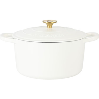 Crock Pot Artisan 5 -liter rund hollandsk ovn - Matte linned hvid m/guldknap