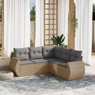 sofasæt til haven 5 dele med hynder polyrattan beige