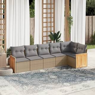 sofasæt til haven 6 dele med hynder polyrattan beige