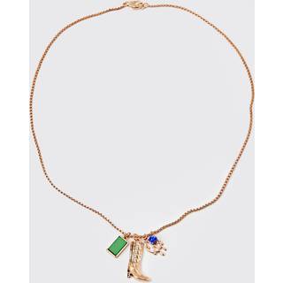Mens Gold Cowboy Boot Pendant Necklace