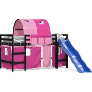 Højseng Med Tunnel Massivt Fyrretræ Hvid Og Sort - sort og pink / 80 x 200 cm