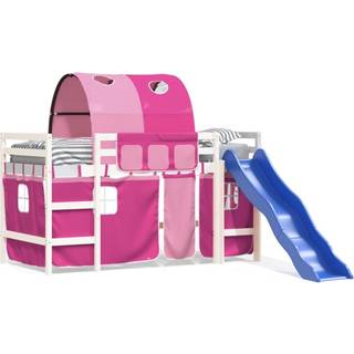 Højseng Med Tunnel Massivt Fyrretræ Hvid Og Sort - Hvid og lyserød / 90 x 190 cm