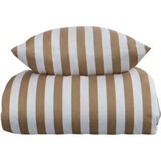 Stribet sengetøj - 140x200 cm - Blødt bomuldssatin - Nordic Stripe - Sandfarvet og hvidt sengesæt