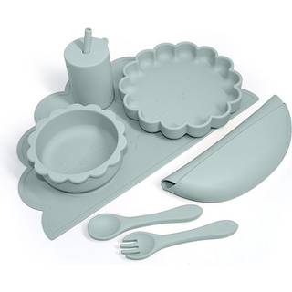 Magni Komplet spisesæt i silikone, støvet blå, 7 dele
