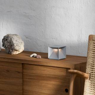 Sigor LED-bordlampe med batteri Nutalis, tågegrå, IP54, dæmpbar, Aluminium/grå/zink, Aluminium, Moderne