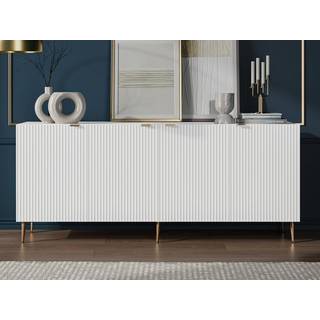 Skænk med 4 låger i hvidt og gyldent MDF og stål YESINIA