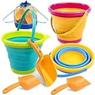 Joyin 3 pakker sammenfoldelig spandspand med skovle og mesh taske sammenfoldelige spande multi form?l til strandcamping gear strandfestfiskeri og