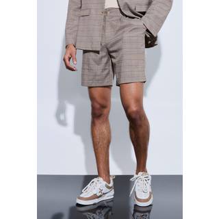 Mens Brown Check Oversized Tailored Shorts