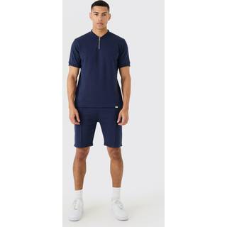 Mens Navy Slim Polo & Short Interlock Set