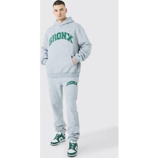 Mens Grey Marl Tall Oversized Bronx Varsity Sweatshirt Tracksuit