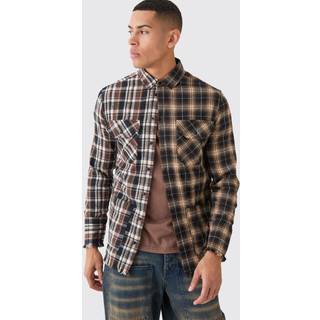 Mens Brown Spliced Frayed Check Shirt