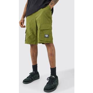 Mens Khaki Tall Elasticated Waist Ofcl Nylon Cargo Shorts